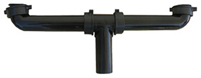 Drain Center Outlet Drain, 2 Bowl, Black Plastic, 1.5 x 16-In.