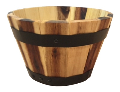 Wood Barrel Planter, 11.5 x 7-In.