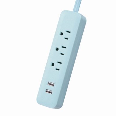 Designer Power Strip, 2 USB Ports, Fabric-Covered Cord, Mint Green, 6-Ft.