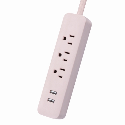 Designer Power Strip, 2 USB Ports, Fabric-Covered Cord, Rose, 6-Ft.