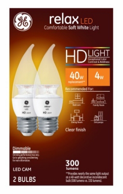 Relax HD Decorative LED Light Bulbs, Soft White, Clear, Dimmable, 300 Lumens, 4-Watts, 2-Pk.