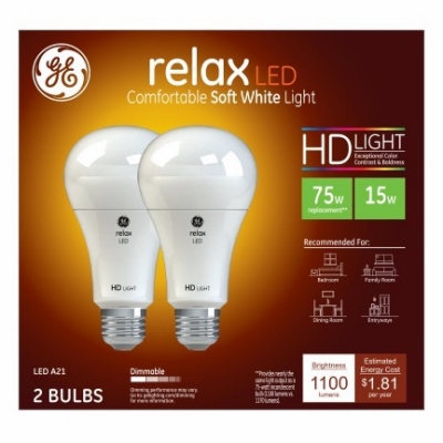 Relax HD LED Light Bulbs, Soft White, 1100 Lumens, 13 Watt, 2-Pk.