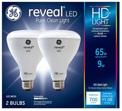 Reveal HD + LED Light Bulbs, Dimmable, 580 Lumens, 11-Watt, 2-Pk.