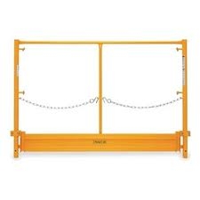 Scaffold frame safety rail with toeboard   