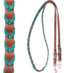 LATIGO LACED BARREL REIN TURQUOISE 3/4