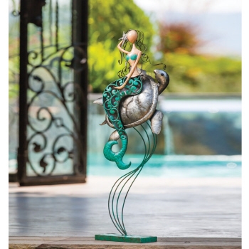 Indoor/Outdoor Metal Mermaid & Turtle Statue
