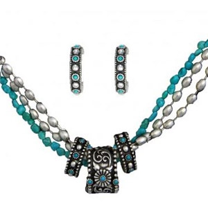 Montana Silversmiths Silver & Turquois 3 Rings Necklace & Earrings Group