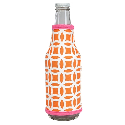 Neoprene Bottle Coozie - Orange/Pink Circles