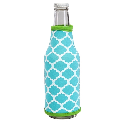 Neoprene Bottle Coozie - Turquoise/Lime Geo