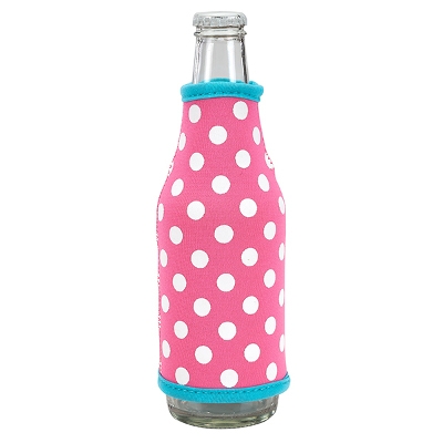 Neoprene Bottle Coozie - Pink/Turquoise Dots