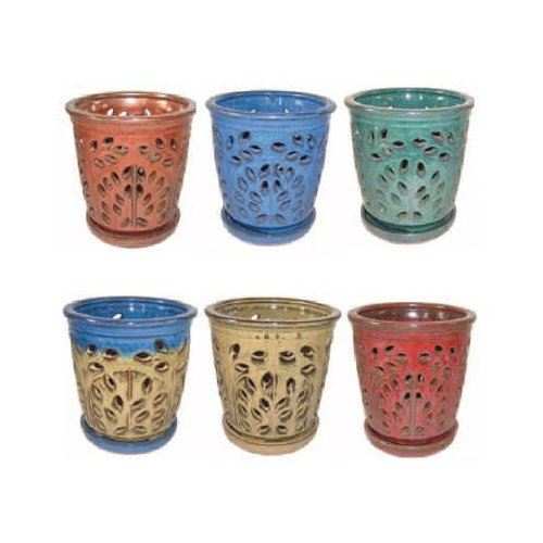Border Concepts 5.25" Assorted Glazed Orchid Pots