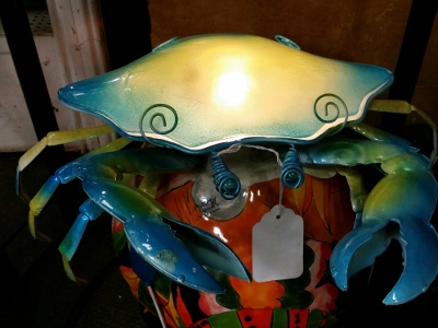 Cape Craftsmen Blue & Yellow Glass and Metal Crab Table Lamp