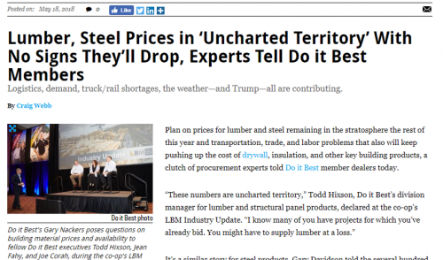 Lumber, Steel Prices in ‘Uncharted Territory’ With No Signs They’ll Drop, Experts Tell Do it Best Members