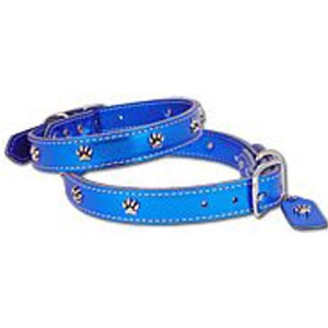 OmniPet Metallic Leather Dog Collar - Blue Paws