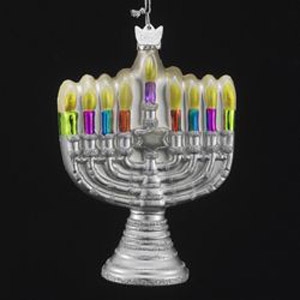 Kurt Adler Noble Gems Glass Menorah Ornament