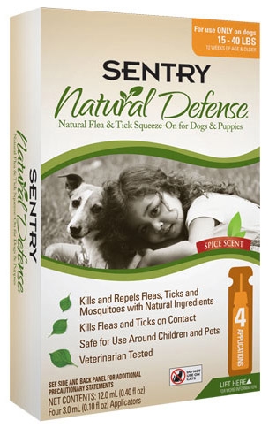Sergeant's Sentry Natural Defense Flea & Tick Squeeze-on for Dogs/Puppies 15-40lbs  