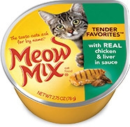Delmonte Meow Mix Tender Favorites Real Chicken & Liver 24/2.75 oz. Cans  