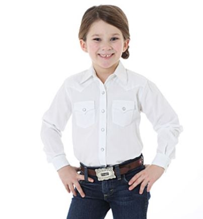 Western Girls' Long Sleeve Solid Shirt - White
