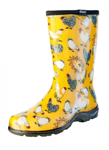 Sloggers, Women's Rain & Garden Boot, Daffodil Yellow Chicken Print