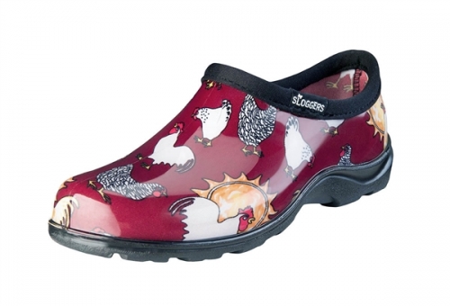 Sloggers, Women's Waterproof Comfort Shoes, Chicken Print, Barn Red