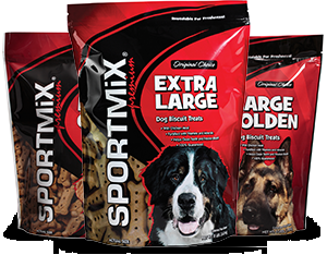 Sportmix Golden Dog Biscuits in Medium and Large, 4 ounce bags