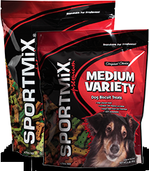 Sportmix Variety Dog Biscuits in Puppy and Medium sizes, 2 and 8 ounce bags