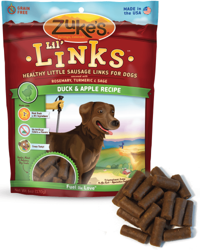 Zuke's Lil' Links Healthy Treats for Dogs, Duck and Apple Recipe, 6 ounce pouch