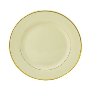 Progressive Pro. 10 3/4" Wide Rim, Ivory w/Gold Band Dinner Plate