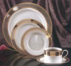 Elegant White Cotillion China with Gold & Silver Filigree Trim