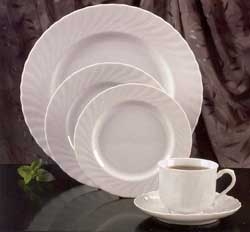 White Bavarian China with a Fluted Swirl Border - Daily Rates Listed Below