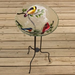 Glass Bird Bath Song Birds