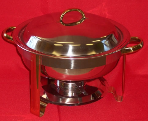 Chafer Round Stainless 4qt Gold Trim