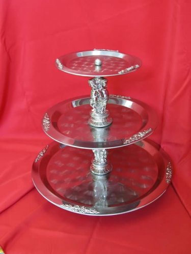 Stainless Three Tiered Tray Gold or Silver trim