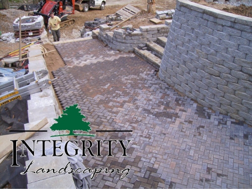 Retaining Wall, Steps & Herringbone Paver Patio