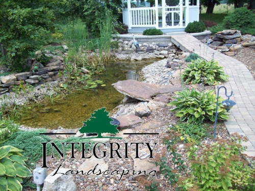 Pond with Raised Paver Bridge