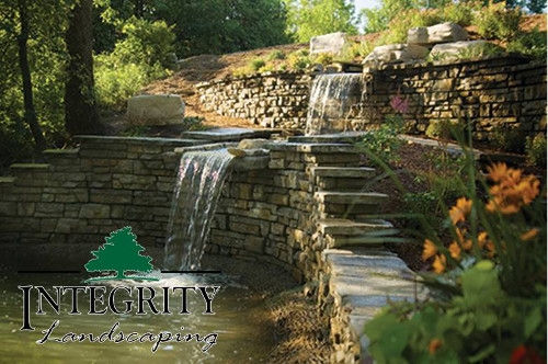 Stacked Stone Walls with Waterfall