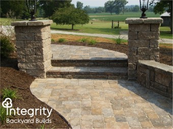 Brick Walkway with Stairs and Columns