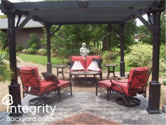 Black Pergola Over Backyard Patio