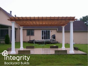 White Column Pergola with Orange, Brown Top