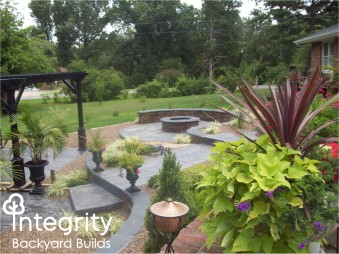 Grey Stone Wall Around Garden and Fire Pit