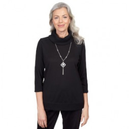 Women's Solid Cowl Neck Top With Necklace