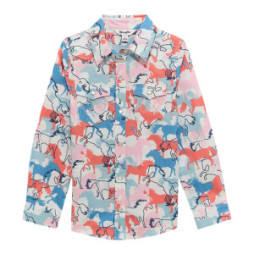 Girl's Cowboy Horse Print Western Snap Shirt
