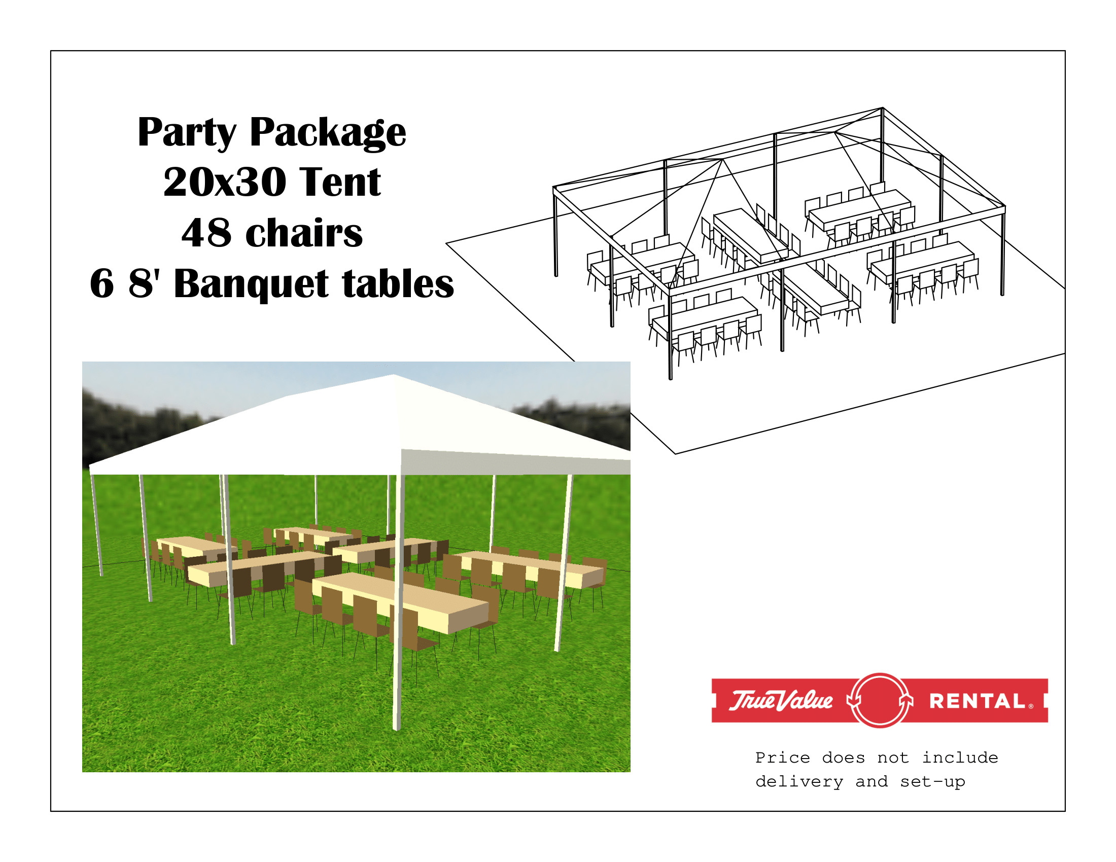 party package 20x 30 tent - 48 chairs - 6 8' banquet tables